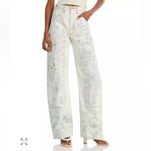 Re/Done Super High Rise Cargos Wide Leg Tie Dye Jeans Cream Blue denim NWT 26